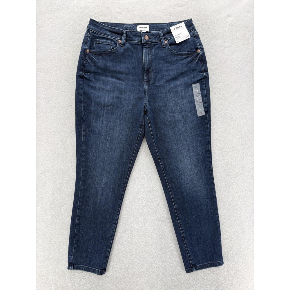 Sonoma High Rise Skinny Jeans Womens 14P Blue Dark Wash Stretch Casual Preppy